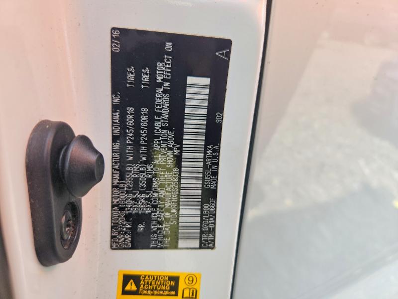 Aukcja sprzedaży 2016 Toyota Highlander, vin: 5TDJKRFHXGS258338, numer aukcji: 63394726