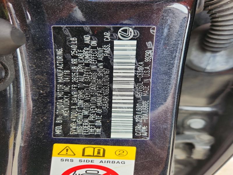 Aukcja sprzedaży 2018 Lexus Es, vin: 58ABK1GG3JU104167, numer aukcji: 65198066