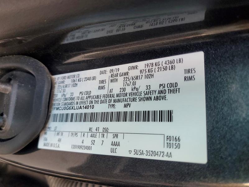 Продаж на аукціоні авто 2020 Ford Escape, vin: 1FMCU0G6XLUA14010, номер лоту: 64658426
