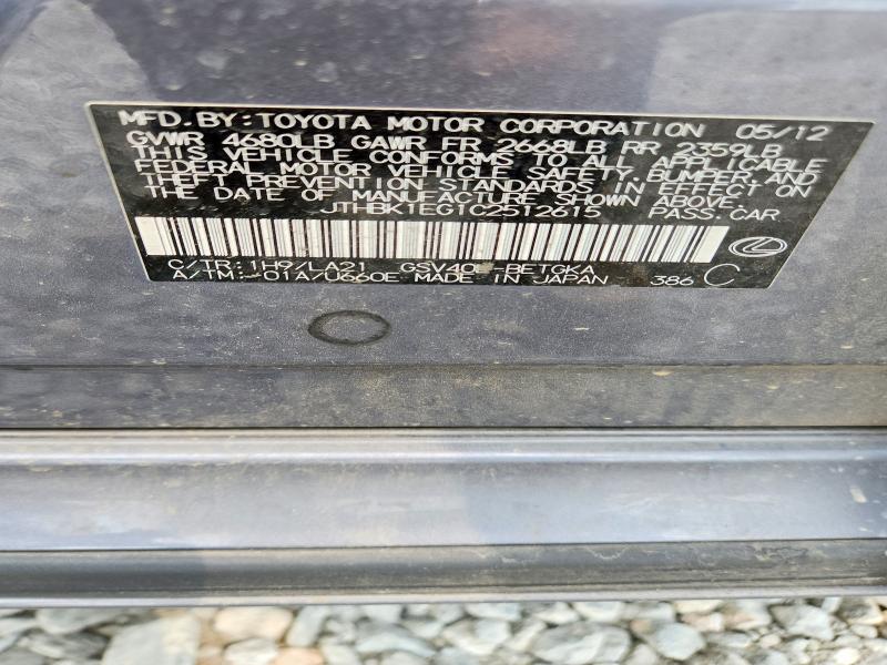 Auction sale of the 2012 Lexus Es, vin: JTHBK1EG1C2512615, lot number: 63885436