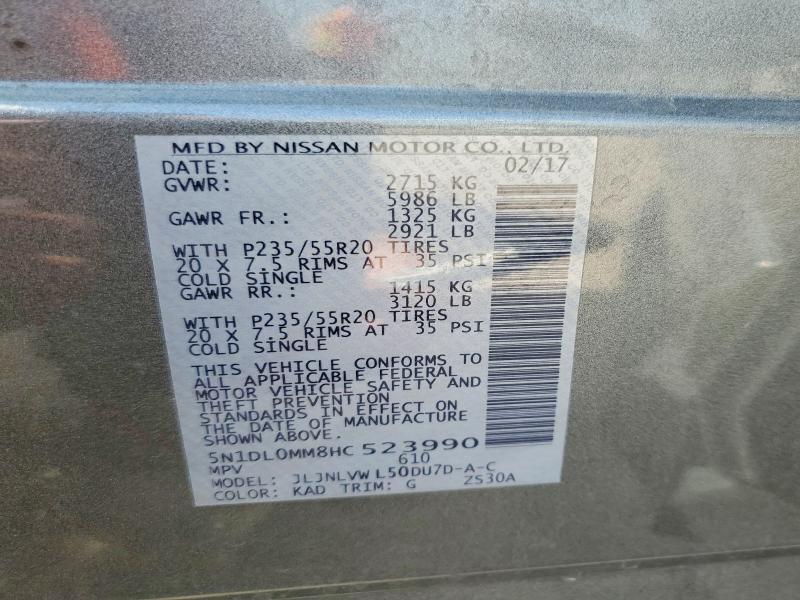 63863856 :رقم المزاد ، 5N1DL0MM8HC523990 vin ، 2017 Infiniti Qx60 مزاد بيع