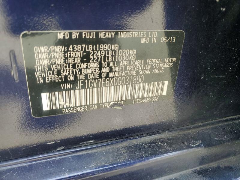 Aukcja sprzedaży 2013 Subaru Impreza, vin: JF1GV7E6XDG031880, numer aukcji: 65278146