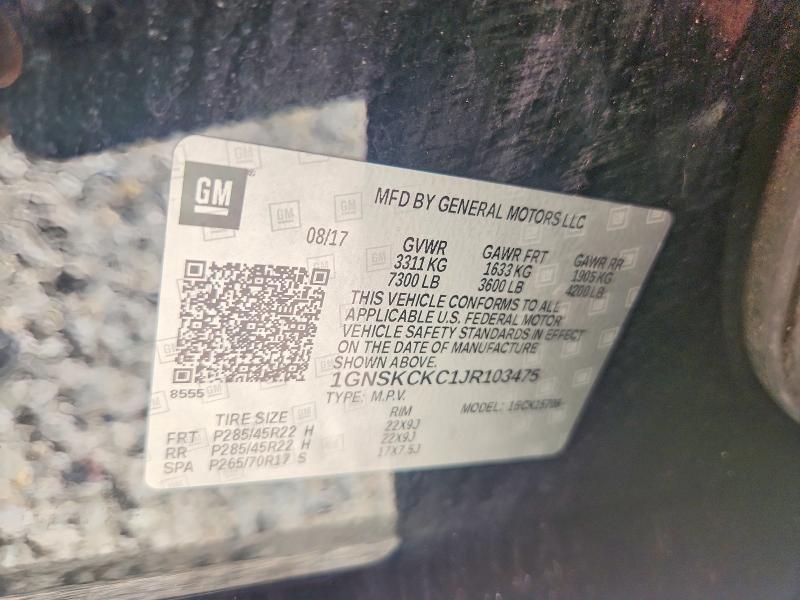 66350016 :رقم المزاد ، 1GNSKCKC1JR103475 vin ، 2018 Chevrolet Tahoe مزاد بيع
