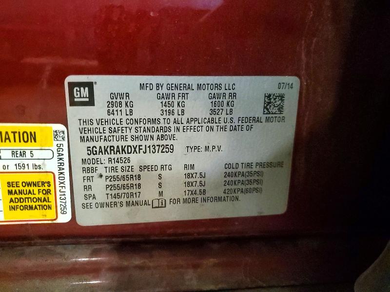 Aukcja sprzedaży 2015 Buick Enclave, vin: 5GAKRAKDXFJ137259, numer aukcji: 64015546