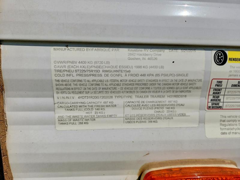 Продажа на аукционе авто 2016 Keystone Hideout, vin: 4YDT31R20G7202026, номер лота: 65890596
