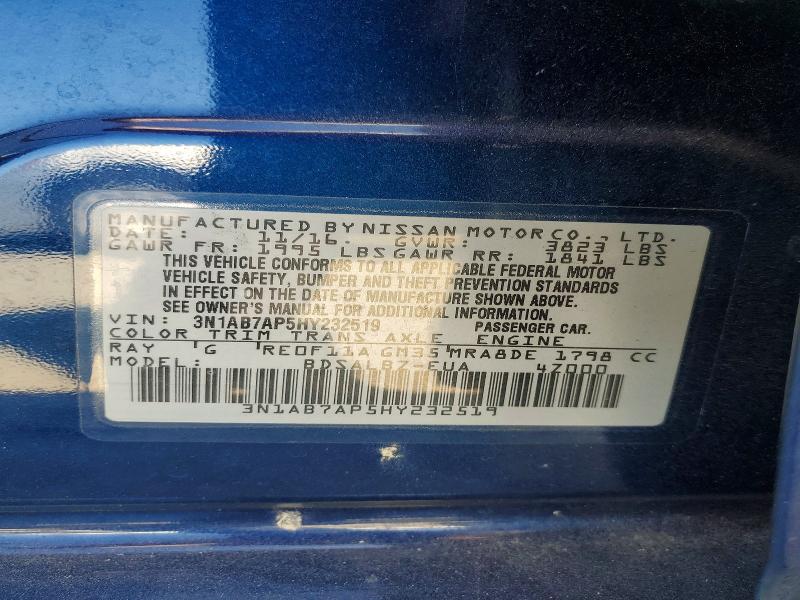 2017 Nissan Sentra მანქანა იყიდება აუქციონზე, vin: 3N1AB7AP5HY232519, აუქციონის ნომერი: 64460306