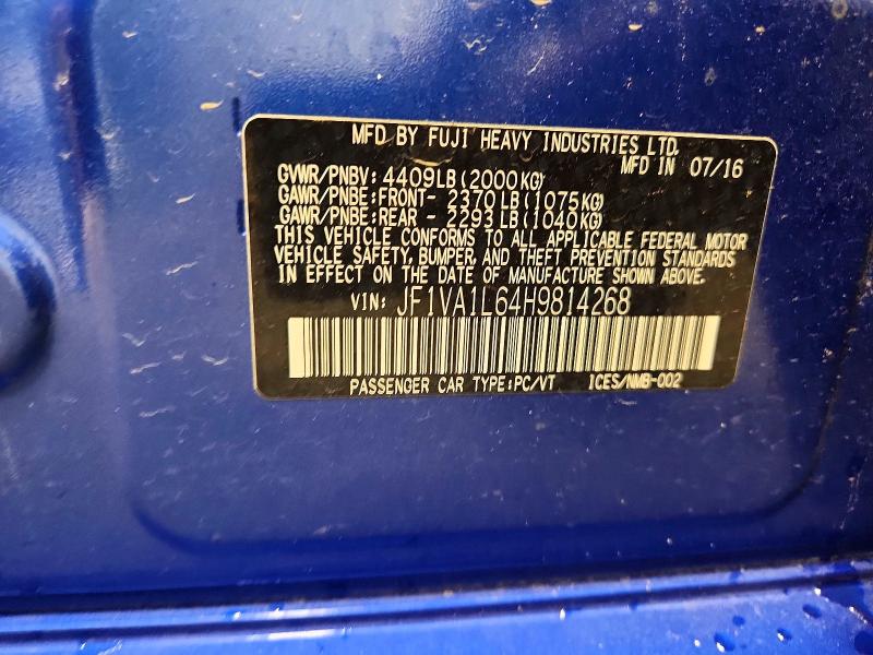 Aukcja sprzedaży 2017 Subaru Wrx, vin: JF1VA1L64H9814268, numer aukcji: 64766936