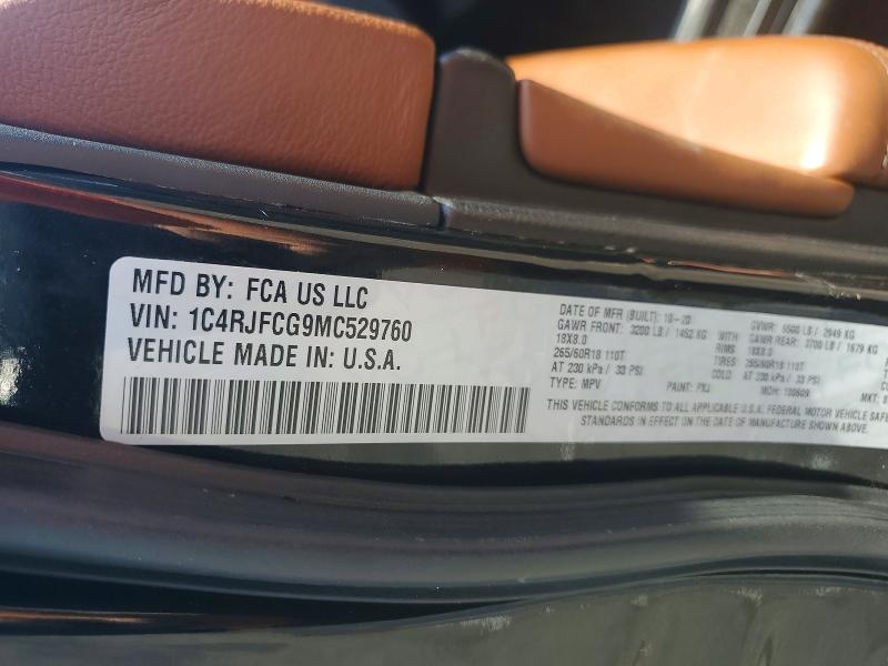 Продаж на аукціоні авто 2021 Jeep Grand Cherokee, vin: 1C4RJFCG9MC529760, номер лоту: 65634166