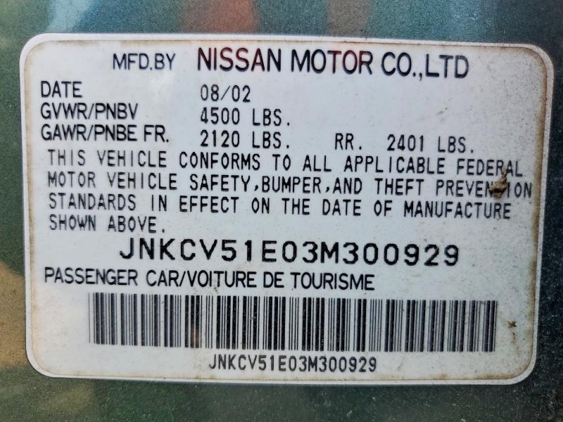 Aukcja sprzedaży 2003 Infiniti G35, vin: JNKCV51E03M300929, numer aukcji: 63149786