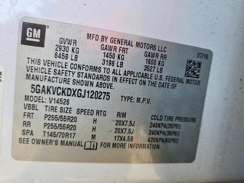 66033436 :رقم المزاد ، 5GAKVCKDXGJ120275 vin ، 2016 Buick Enclave مزاد بيع