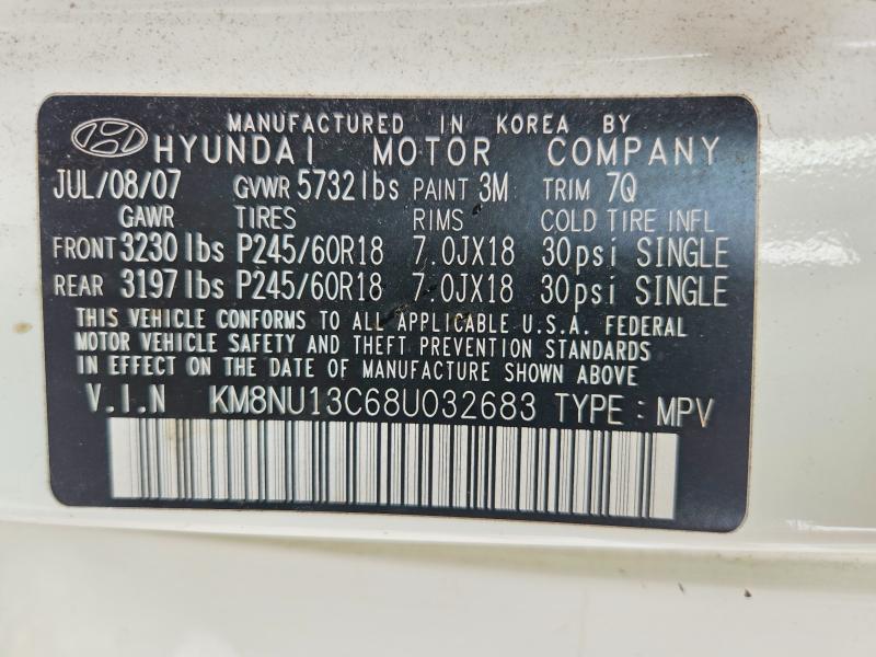 Aukcja sprzedaży 2008 Hyundai Veracruz, vin: KM8NU13C68U032683, numer aukcji: 67021966
