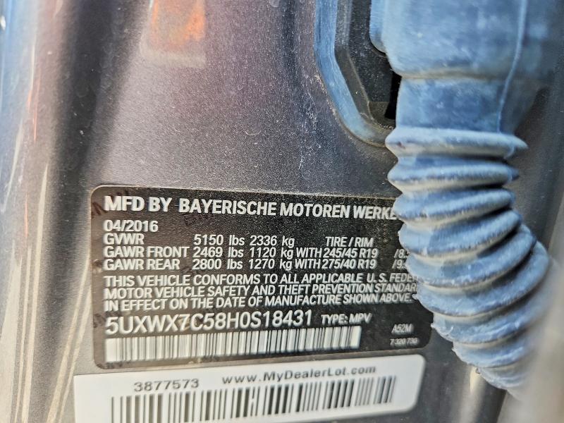 Aukcja sprzedaży 2017 Bmw X3, vin: 5UXWX7C58H0S18431, numer aukcji: 66909826