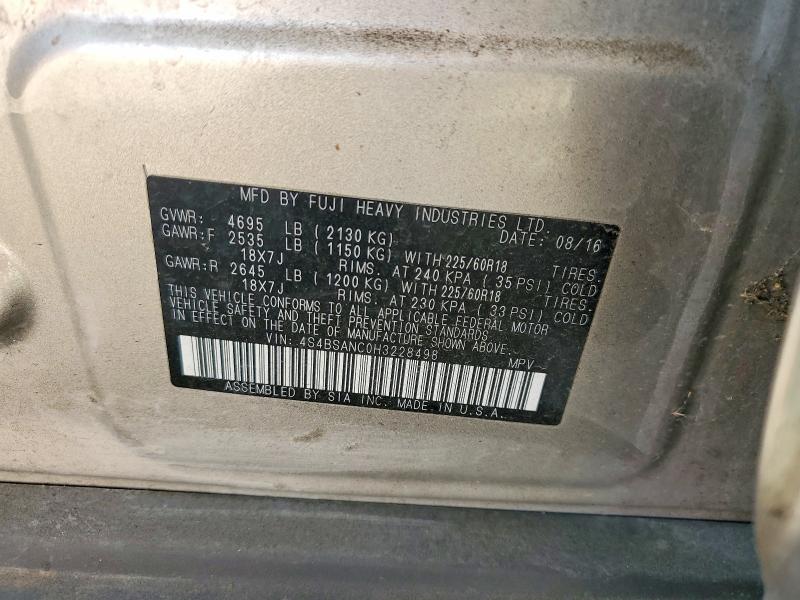 Продажа на аукционе авто 2017 Subaru Outback, vin: 4S4BSANC0H3228498, номер лота: 66043716