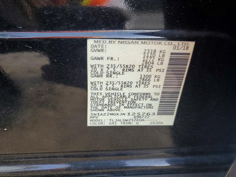 2018 Nissan Murano მანქანა იყიდება აუქციონზე, vin: 5N1AZ2MGXJN125763, აუქციონის ნომერი: 64955926