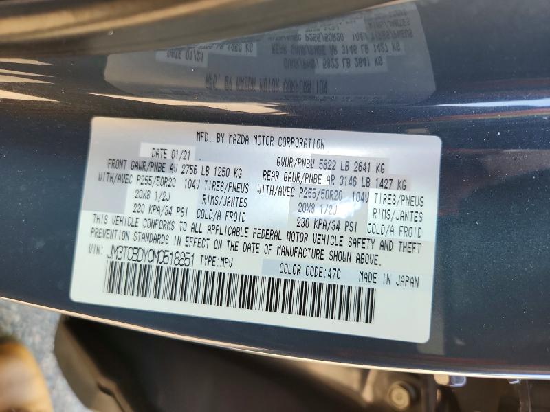 Aukcja sprzedaży 2021 Mazda Cx-9, vin: JM3TCBDY0M0518851, numer aukcji: 64115736