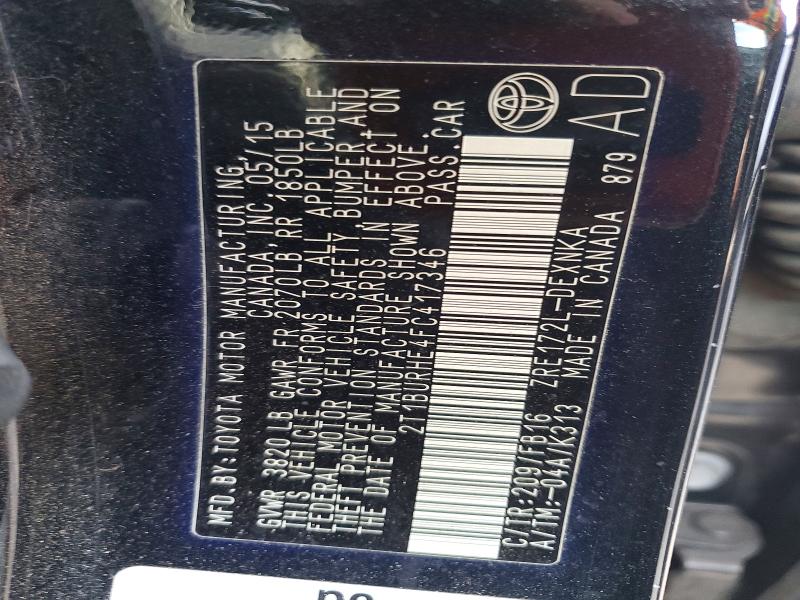 64133216 :رقم المزاد ، 2T1BURHE4FC417346 vin ، 2015 Toyota Corolla مزاد بيع