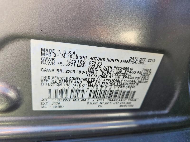 2014 Mitsubishi Outlander 4d 2wd მანქანა იყიდება აუქციონზე, vin: 4A4AP3AU6EE013213, აუქციონის ნომერი: 63876676