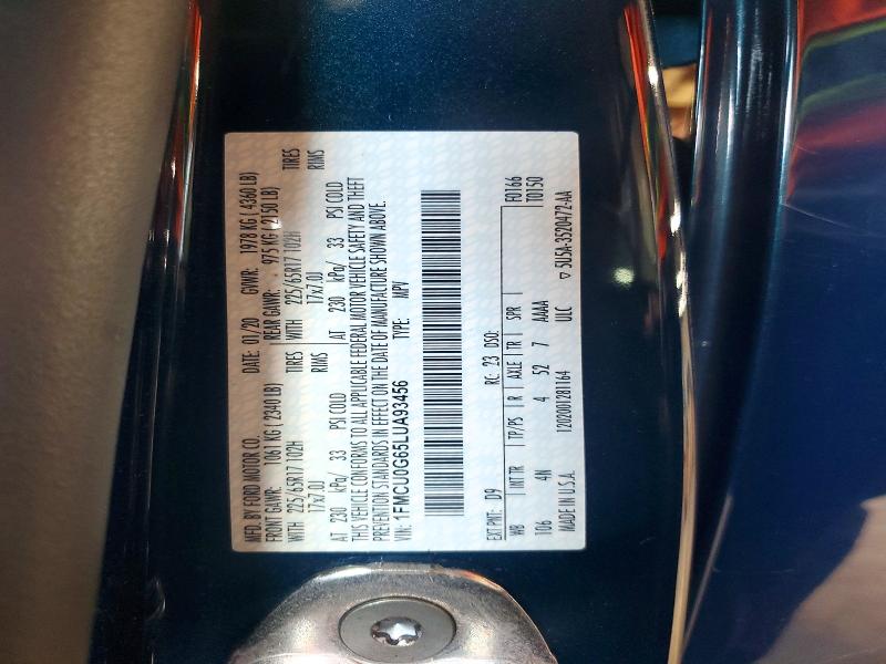 66170476 :رقم المزاد ، 1FMCU0G65LUA93456 vin ، 2020 Ford Escape مزاد بيع