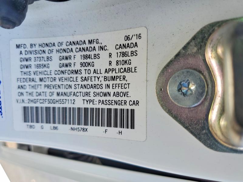 2016 Honda Civic მანქანა იყიდება აუქციონზე, vin: 2HGFC2F50GH557112, აუქციონის ნომერი: 66514006