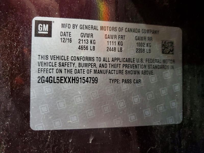 62937136 :رقم المزاد ، 2G4GL5EXXH9154799 vin ، 2017 Buick Regal مزاد بيع