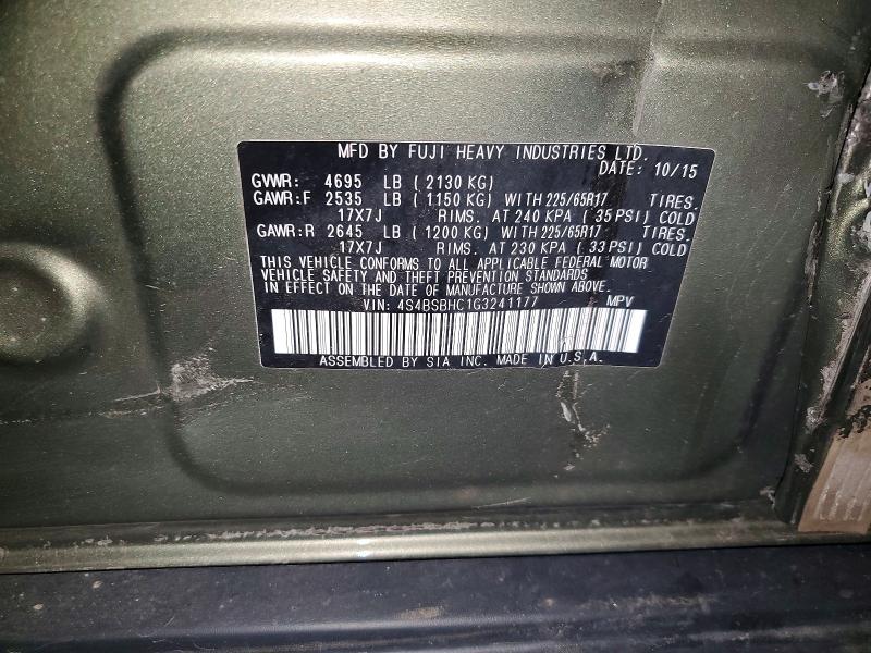 2016 Subaru Outback მანქანა იყიდება აუქციონზე, vin: 4S4BSBHC1G3241177, აუქციონის ნომერი: 65183436