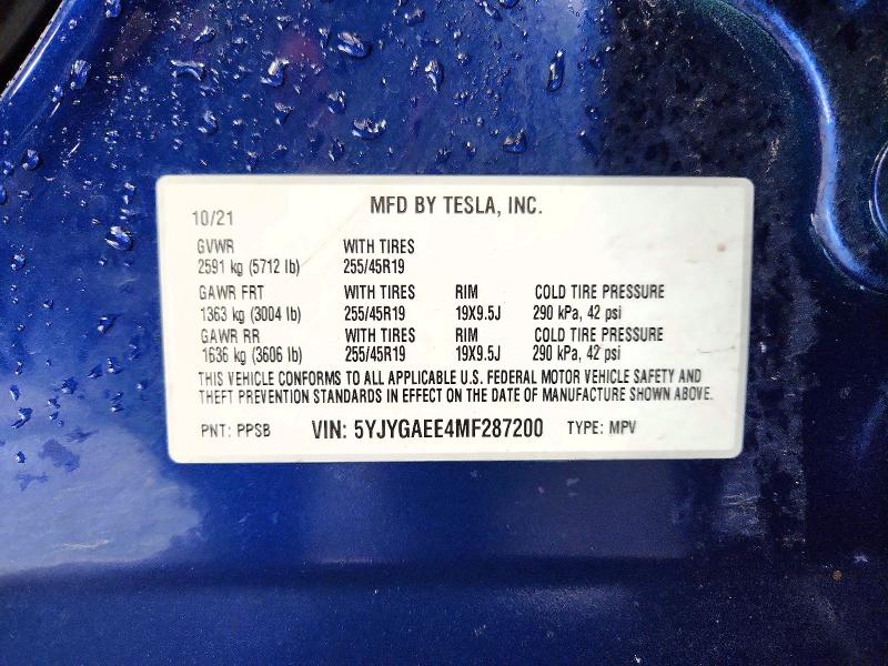 Aukcja sprzedaży 2021 Tesla Model Y, vin: 5YJYGAEE4MF287200, numer aukcji: 62716566