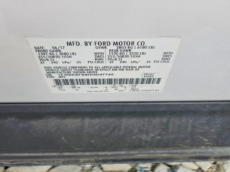 64966036 :رقم المزاد ، 1FM5K8F84HGD47745 vin ، 2017 Ford Explorer مزاد بيع