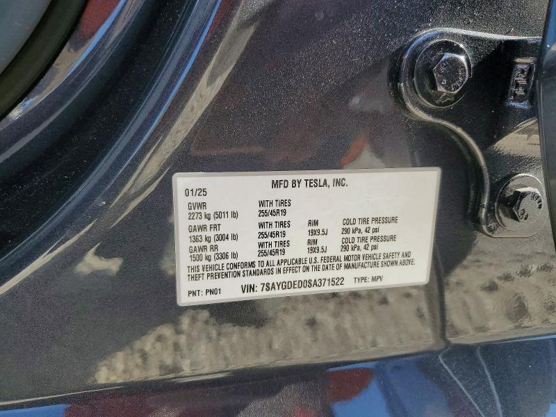 Продаж на аукціоні авто 2025 Tesla Model Y, vin: 7SAYGDED0SA371522, номер лоту: 65283486
