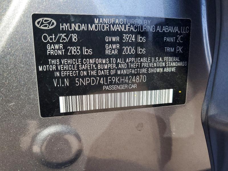 Продаж на аукціоні авто 2019 Hyundai Elantra, vin: 5NPD74LF9KH424870, номер лоту: 64142216