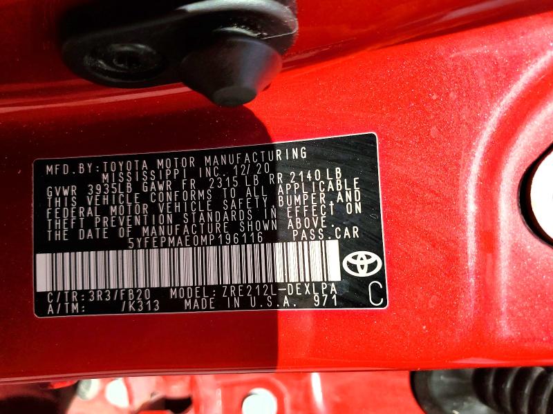 Продажа на аукционе авто 2021 Toyota Corolla, vin: 5YFEPMAE0MP196116, номер лота: 65640016