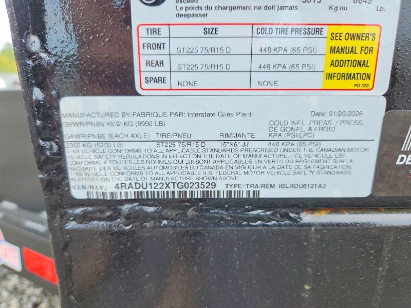 Продажа на аукционе авто 2026 Interstate Unknown, vin: 4RADU122XTG023529, номер лота: 61782686
