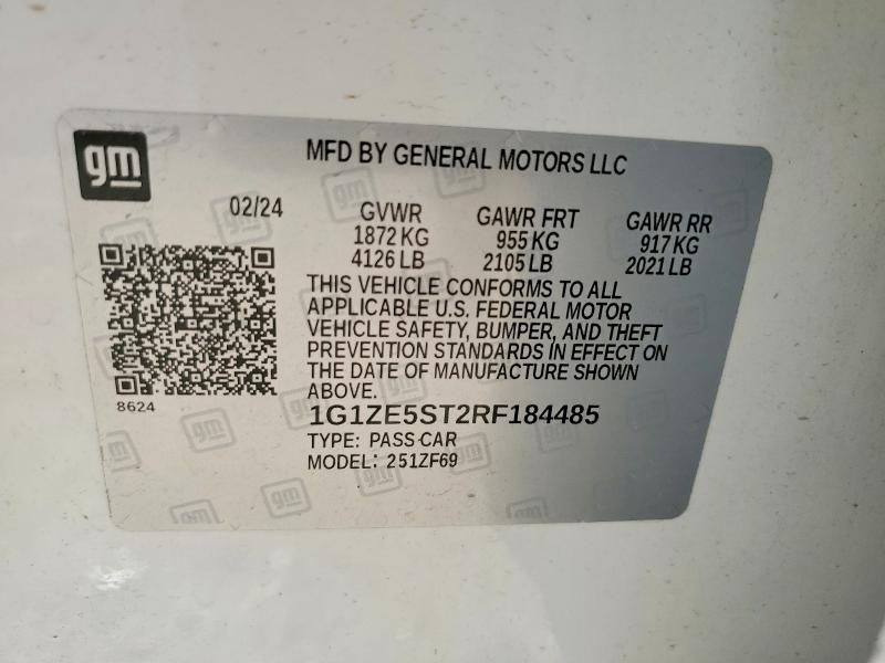 Aukcja sprzedaży 2024 Chevrolet Malibu, vin: 1G1ZE5ST2RF184485, numer aukcji: 64296036