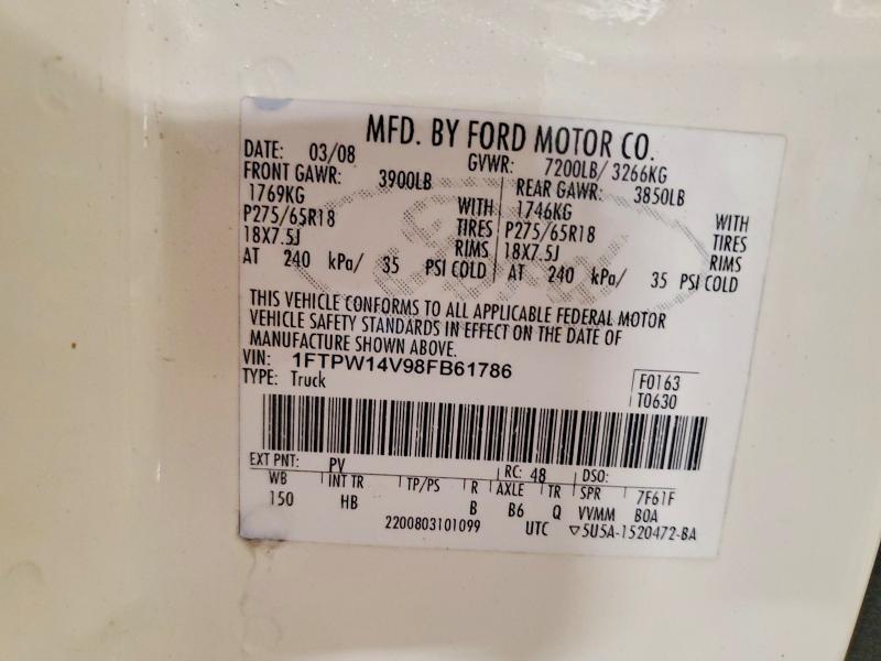 65310906 :رقم المزاد ، 1FTPW14V98FB61786 vin ، 2008 Ford F150 مزاد بيع