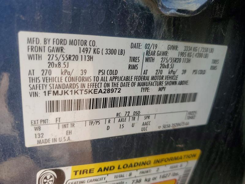 2019 Ford Expedition მანქანა იყიდება აუქციონზე, vin: 1FMJK1KT5KEA28972, აუქციონის ნომერი: 63575606