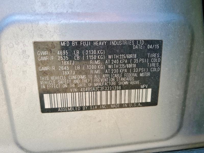 Aukcja sprzedaży 2015 Subaru Outback, vin: 4S4BSAJC3F3331398, numer aukcji: 63598496