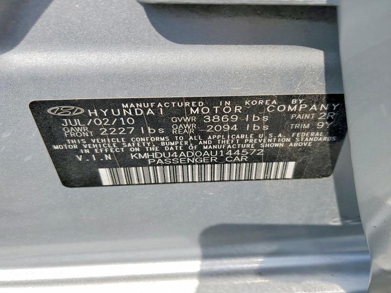 2010 Hyundai Elantra მანქანა იყიდება აუქციონზე, vin: KMHDU4AD0AU144572, აუქციონის ნომერი: 66209066
