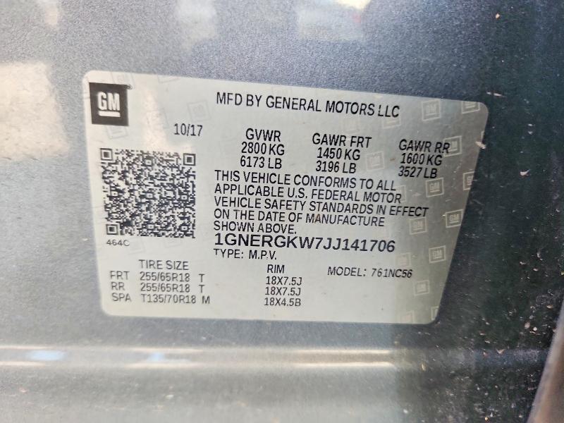 66608926 :رقم المزاد ، 1GNERGKW7JJ141706 vin ، 2018 Chevrolet Traverse مزاد بيع
