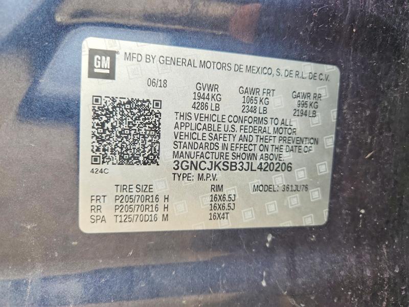 64658616 :رقم المزاد ، 3GNCJKSB3JL420206 vin ، 2018 Chevrolet Trax مزاد بيع