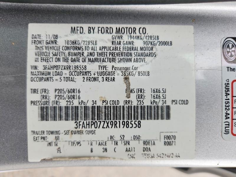 Aukcja sprzedaży 2009 Ford Fusion, vin: 3FAHP07ZX9R198558, numer aukcji: 66395266