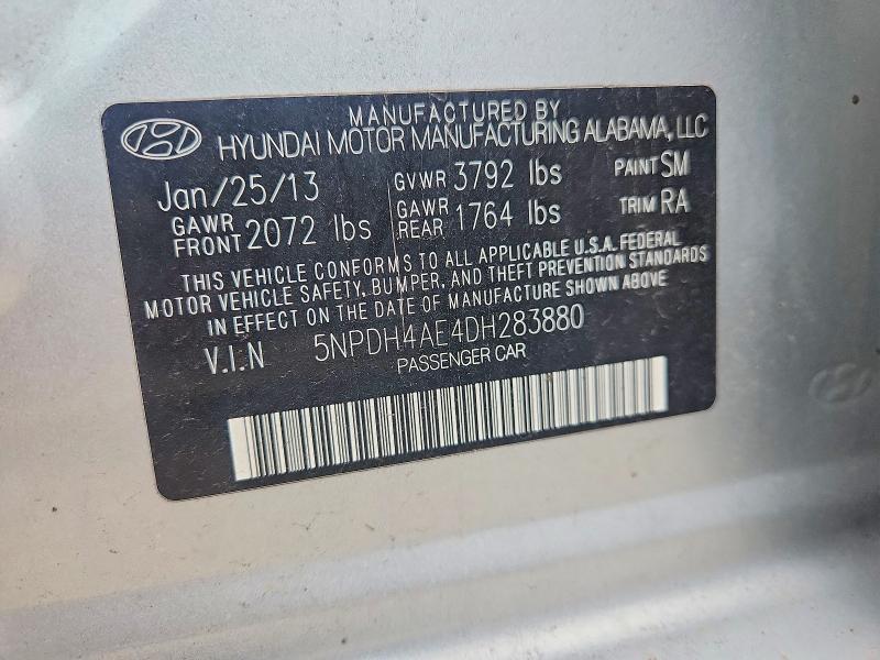 65726746 :رقم المزاد ، 5NPDH4AE4DH283880 vin ، 2013 Hyundai Elantra مزاد بيع