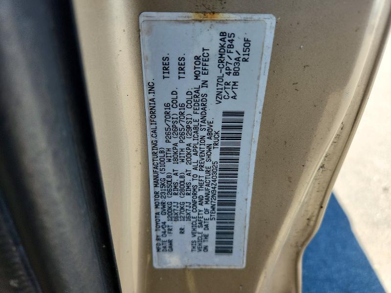 2004 Toyota Tacoma მანქანა იყიდება აუქციონზე, vin: 5TEWN72N94Z403025, აუქციონის ნომერი: 63694146
