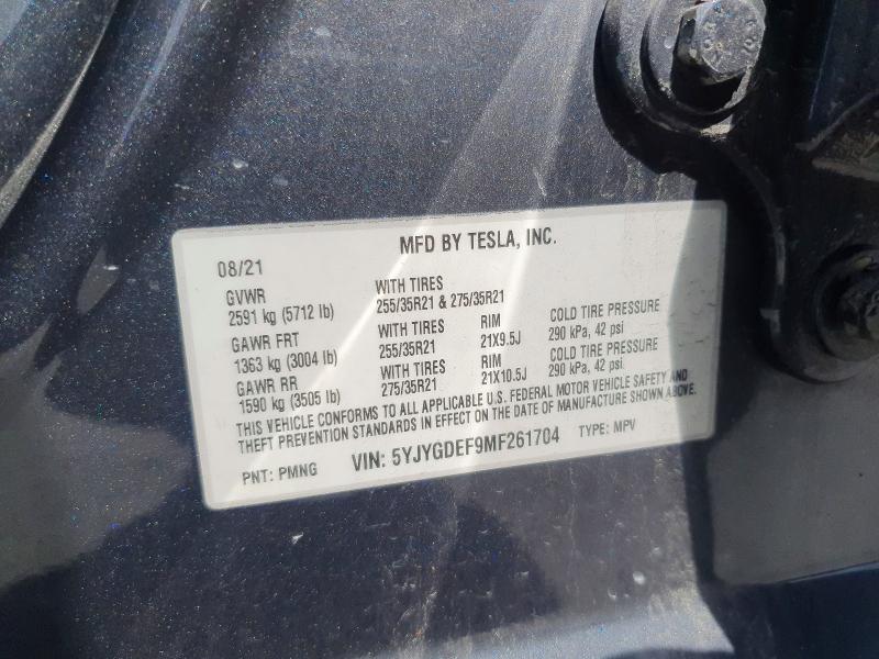 64714666 :رقم المزاد ، 5YJYGDEF9MF261704 vin ، 2021 Tesla Model Y مزاد بيع