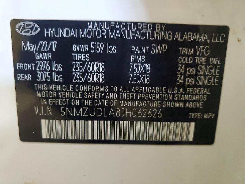 Aukcja sprzedaży 2018 Hyundai Santa Fe Sport, vin: 5NMZUDLA8JH062626, numer aukcji: 64327196