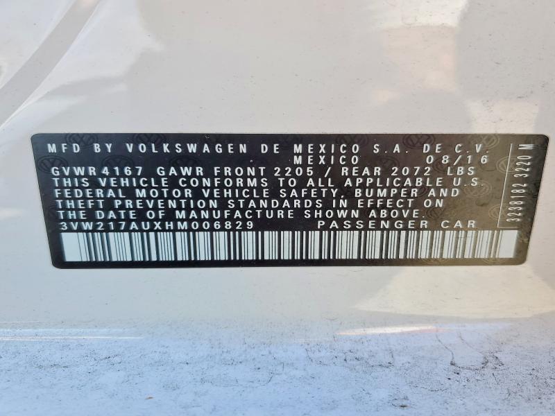 2017 Volkswagen Golf მანქანა იყიდება აუქციონზე, vin: 3VW217AUXHM006829, აუქციონის ნომერი: 64778296