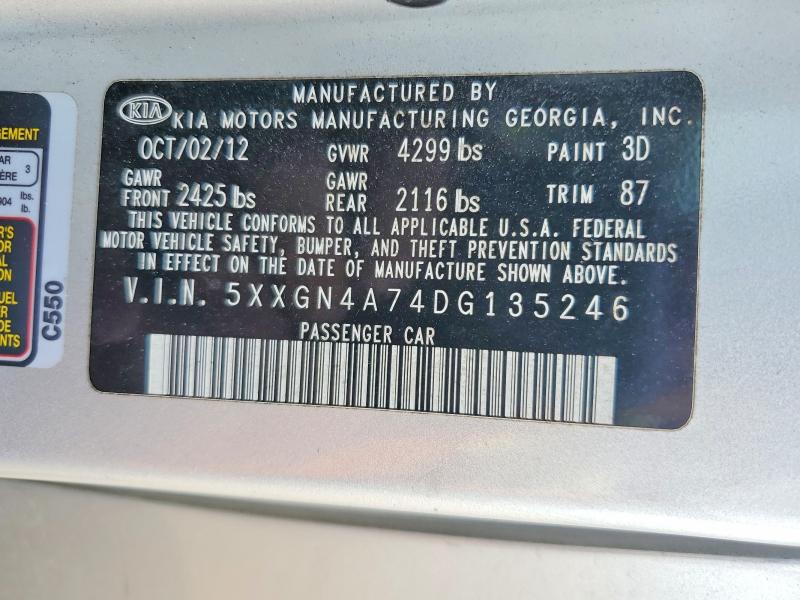 64551316 :رقم المزاد ، 5XXGN4A74DG135246 vin ، 2013 Kia Optima مزاد بيع