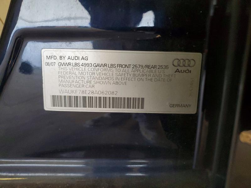 Aukcja sprzedaży 2008 Audi A4, vin: WAUKF78E28A062082, numer aukcji: 63728816