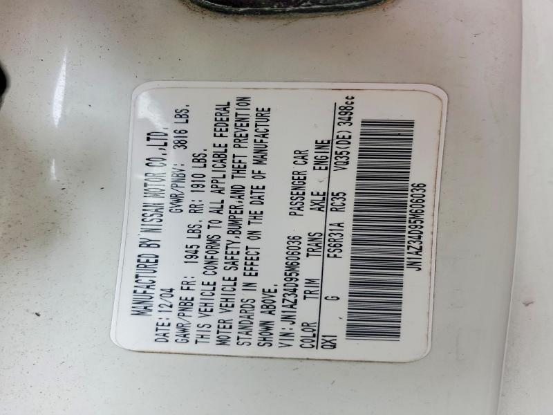 2005 Nissan 350z მანქანა იყიდება აუქციონზე, vin: JN1AZ34D95M606036, აუქციონის ნომერი: 63697176