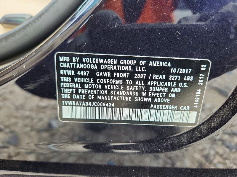 67268406 :رقم المزاد ، 1VWBA7A34JC009434 vin ، 2018 Volkswagen Passat مزاد بيع