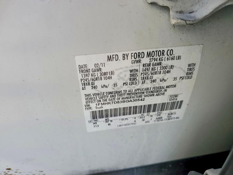 2011 Ford Explorer მანქანა იყიდება აუქციონზე, vin: 1FMHK7D83BGA30542, აუქციონის ნომერი: 63422976