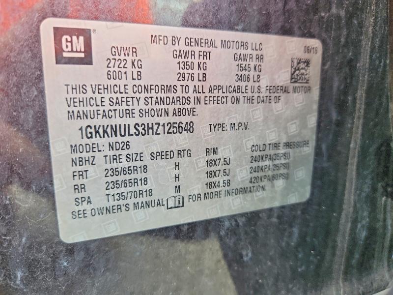 65165656 :رقم المزاد ، 1GKKNULS3HZ125648 vin ، 2017 Gmc Acadia مزاد بيع